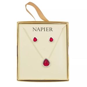 Napier Red Teardrop Necklace and Earring Set
